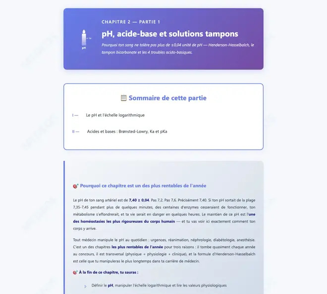 Première page du cours Physique — pH, acide-base et solutions tampons