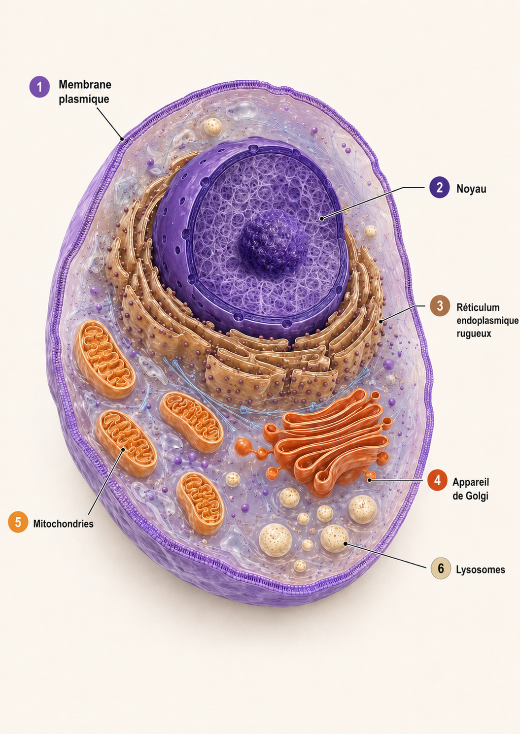 La cellule eucaryote : membrane, noyau, réticulum endoplasmique, Golgi, mitochondries, lysosomes